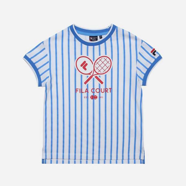 Camisetas Fila Menina Azuis/Branco - Fila Racket S/S Loja Online Portugal,FVPS-29631